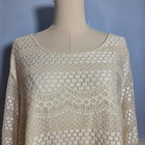 C.D. Daniels 2X Off White Ivory 3/4 Sleeve Crochet Blouse - Picture 2 of 10